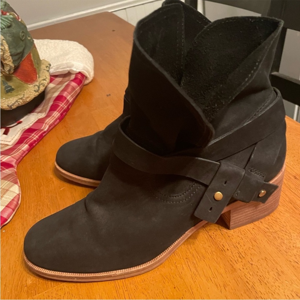 UGG Black Ankle Booties with Wooden Heel